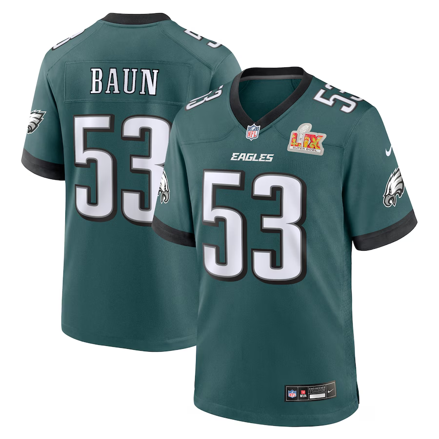 Men's Philadelphia Eagles Zack Baun #53 Midnight Green Super Bowl LIX Jersey